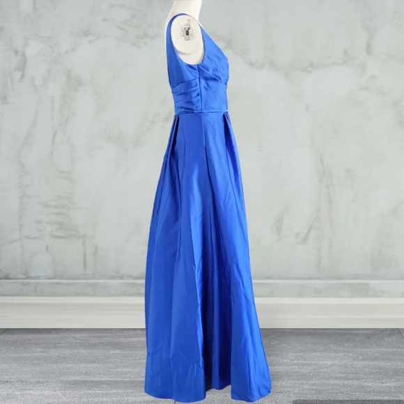 David's Bridal Horizon Blue Bridesmaid Prom Evening Long Satin Ball Gown Dress - Picture 3 of 7